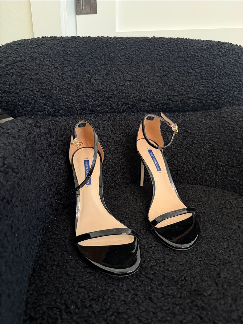 Stuart Weitzman Black Patent Ankle-Strap Stilettos